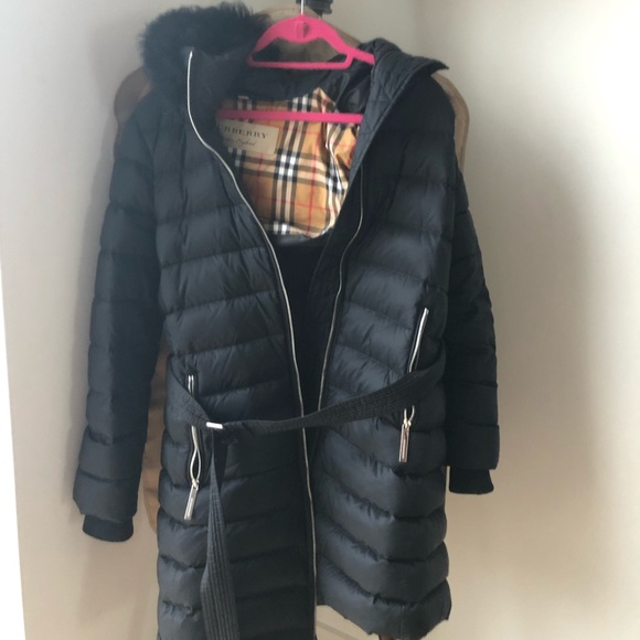 Burberry winter down puffer coat w/ shearling trim